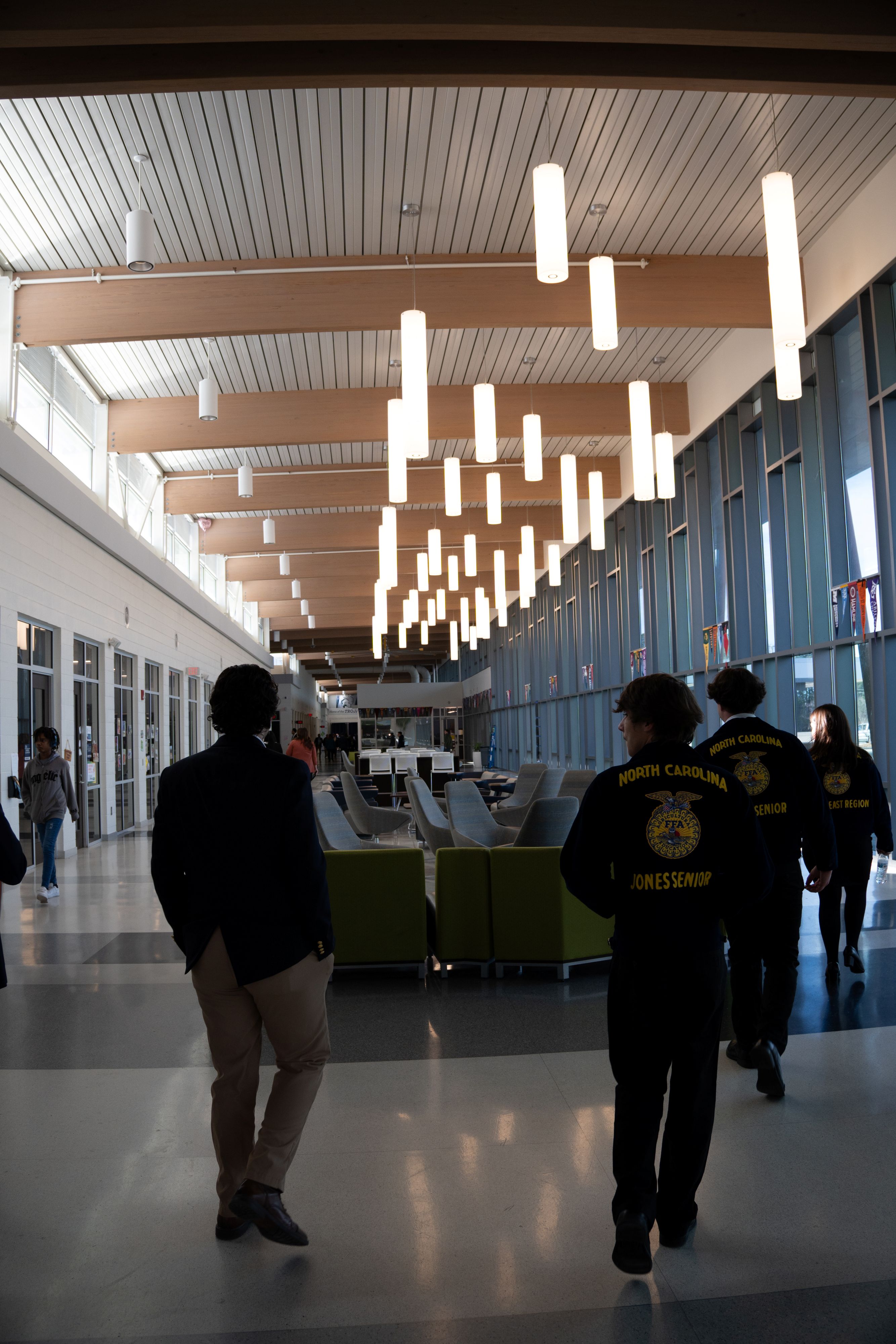 Students walking through the halls of the Jones County K-12 School.
