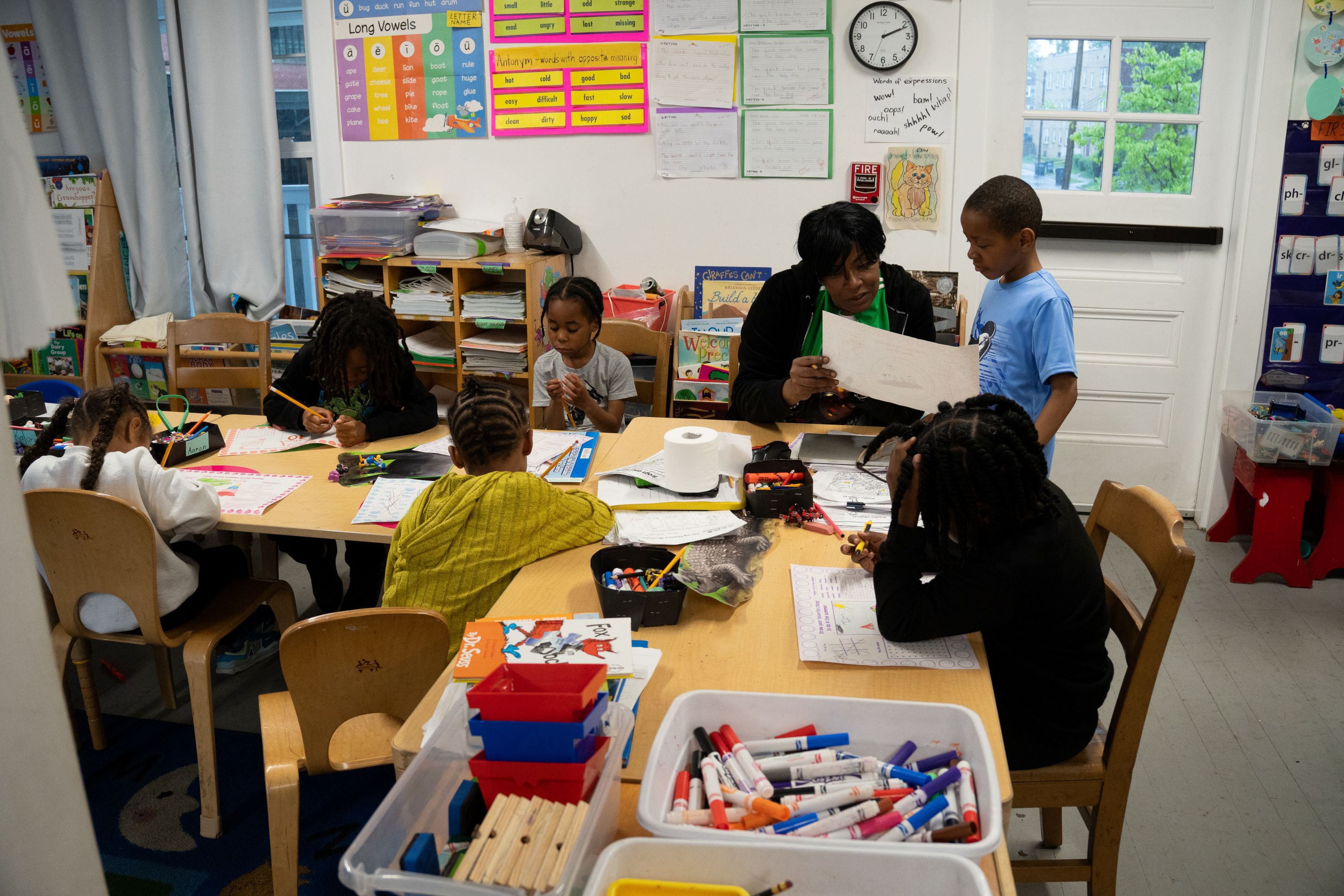 Students doing activities in class at the Community First School.
